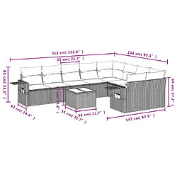 Acheter vidaXL Salon de jardin 10 pcs avec coussins noir résine tressée