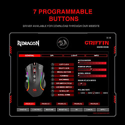 Souris Gamer Redragon GRIFFIN (M607) 8 boutons, 7200 DPI, optique, filaire USB, rétroéclairage LED pas cher