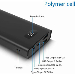 YOBON Batterie Externe 26800mAh, Chargeur Rapide Portable avec 2 USB Sortie, Pour iPhone Samsung iPad Huawei - Noir