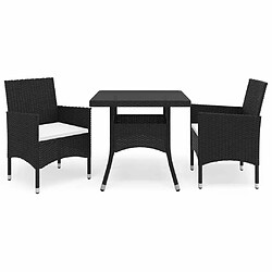 Salle à dîner de jardin 3 pcs,Table et chaise à manger Noir Résine tressée et verre -MN53447