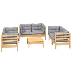 Avis Maison Chic Salon de jardin 7 pcs + coussins - Mobilier/Meubles de jardin - Table et chaises d'extérieur gris Bois de pin massif -MN17255