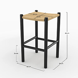 Rendez Vous Deco Tabouret Kaïa pour îlot central 65 cm en teck noir et rotin