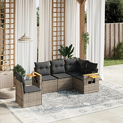 Maison Chic Ensemble de 5 Tables et chaises d'extérieur avec coussins,Salon de jardin gris résine tressée -GKD904245