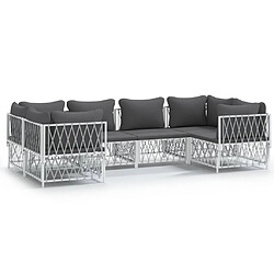 vidaXL Salon de jardin avec coussins 6 pcs blanc acier