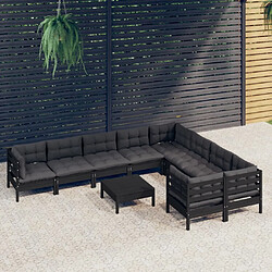 Maison Chic Salon de jardin 10 pcs + coussins - Mobilier/Meubles de jardin - Table et chaises d'extérieur Noir Bois de pin -MN90855