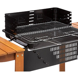 Pegane Barbecue à charbon sur roulettes en acier époxy avec pieds en bois - Longueur 96.5 x Profondeur 46 x Hauteur 117 cm