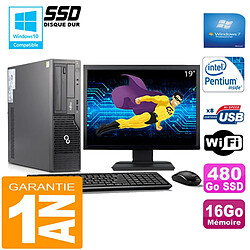 PC Fujitsu Esprimo E500 E85+ SFF G640 16Go Disque 480Go SSD Wifi W7 Ecran 19" - Occasion