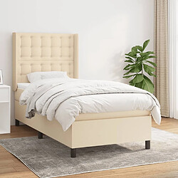 Maison Chic Lit adulte- Lit + matelas,Sommier à lattes de lit avec matelas Crème 90x200 cm Tissu -GKD75693