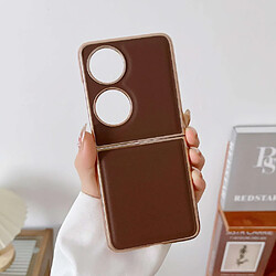 Coque en TPU + cuir véritable électroplaqué, anti-chute pour votre Huawei P50 Pocket - café