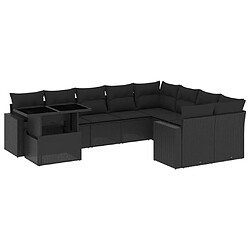 vidaXL Salon de jardin 10 pcs avec coussins noir résine tressée