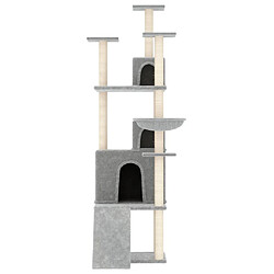 Helloshop26 Arbre à chat meuble tour grimper jouet grattage grattoir escalade plateforme avec griffoirs en sisal clair 175 cm gris 02_0022591