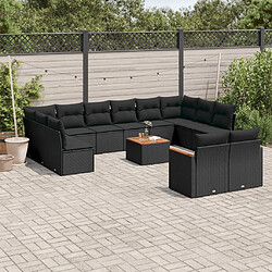 vidaXL Salon de jardin avec coussins 13 pcs noir résine tressée