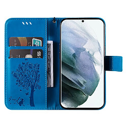 Etui en PU motif de chat et d'arbre, magnétique avec support et sangle pour votre Samsung Galaxy S23 Ultra - bleu