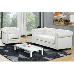 Vente-Unique Canapé 3 places et fauteuil CHESTERFIELD - Simili Blanc