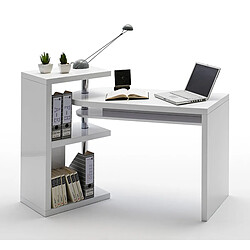 Acheter Pegane Table de bureau coloris blanc brillant, pieds en métal chromé - Longueur 145 x Hauteur 94 x Profondeur 50 cm