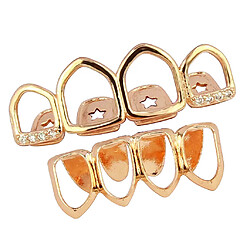 Avis 18k plaqué creux ouvert visage haut fond fang bouche dents cosplay rose or