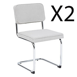 Pegane Lot de 2 chaises en velours coloris gris perle et pieds coloris chromé noir - Longueur 49 x Profondeur 57 x Hauteur 83 cm