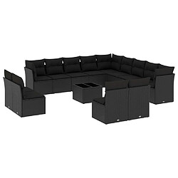 vidaXL Salon de jardin avec coussins 14 pcs noir résine tressée