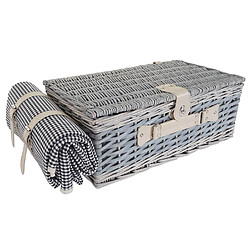 Decoshop26 Panier pique-nique noir et blanc en osier pour 4 personnes avec couvert assiettes verres DIV04016