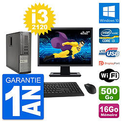 PC Dell 990 SFF Ecran 22" Intel i3-2120 RAM 16Go Disque 500Go Windows 10 Wifi - Occasion