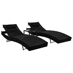 vidaXL Chaise longue 2 pcs et table Résine tressée et textilène Noir