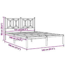 Vidaxl Cadre de lit métal avec tête de lit blanc 140x190 cm pas cher