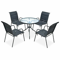 Maison Chic Salon de jardin de salle à manger 5 pcs,Table et Chaises d'extérieur,Mobilier de jardin Acier Noir -MN20815