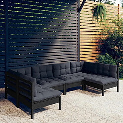 Maison Chic Salon de jardin 6 pcs + coussins - Mobilier/Meubles de jardin - Table et chaises d'extérieur Noir Bois de pin massif -MN45676