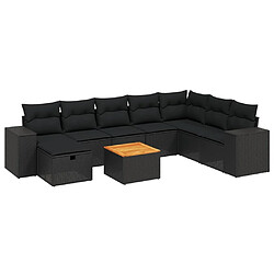 Maison Chic Ensemble Tables et chaises d'extérieur 9 pcs avec coussins,Salon de jardin noir résine tressée -GKD688501