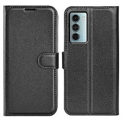 Etui en PU texture litchi, fermeture aimantée avec support noir pour votre Motorola Moto G200 5G