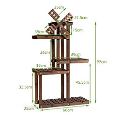 Helloshop26 Étagère pour plantes en bois de sapin à 5 niveaux avec moulin à vent 63 x 25 x 97 cm pour terrasse jardin salon nature 20_0004668