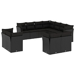 vidaXL Salon de jardin 11 pcs avec coussins noir résine tressée