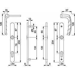 Hoppe Béquille double sur plaque étroite entraxe 70/195 mm ligne Atlanta clé I finition blanc RAL 9016 porte 68/77