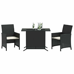 Avis Maison Chic Ensemble de bistro 3 pcs avec coussins,Table + chaises + coussins de jardin noir résine tressée -GKD152585