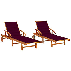 Maison Chic Lot de 2 Chaises longues avec coussins | Transat Bain de soleil Bois d'acacia solide -GKD29651