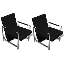 vidaXL Fauteuils lot de 2 avec cadre chromé noir similicuir