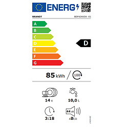 Lave-vaisselle 60cm 14 couverts 44db silver - BDF424VDX - BRANDT