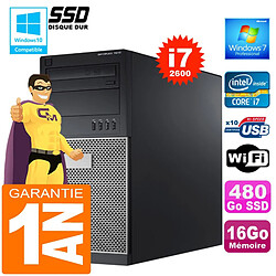 PC Tour DELL 7010 Core I7-2600 Ram 16Go Disque 480 Go SSD Graveur DVD Wifi W7 - Occasion