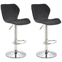 Decoshop26 Lot de 2 tabourets de bar avec coutures décoratives en forme de losanges en tissu noir et métal chromé 10_0004116