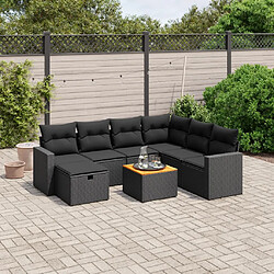 vidaXL Salon de jardin 8 pcs avec coussins noir résine tressée