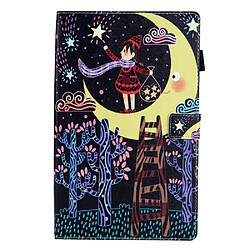 Etui en PU texture croisée avec support et porte-carte fille et lune pour votre Samsung Galaxy Tab A8 10.5 2021 SM-X200/X205