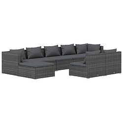 vidaXL Salon de jardin 9 pcs avec coussins Gris Résine tressée