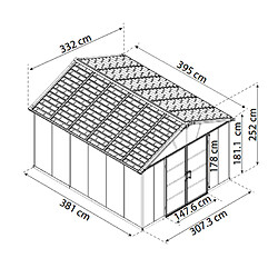 Abris de jardin 11.7m² gris avec base - 705161 - PALRAM