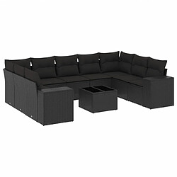 vidaXL Salon de jardin 10 pcs avec coussins noir résine tressée