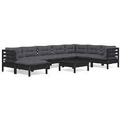 Maison Chic Salon de jardin 9 pcs + coussins - Mobilier/Meubles de jardin - Table et chaises d'extérieur Noir Bois de pin solide -MN63864