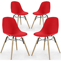 ICONIK INTERIOR Chaise de Salle à Manger - Design Scandinave - Pieds en Bois - Lot de 4 - Skögur Rouge