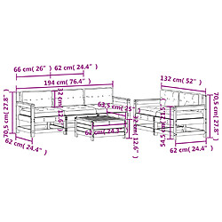 vidaXL Salon de jardin avec coussins 6 pcs blanc bois de pin massif pas cher