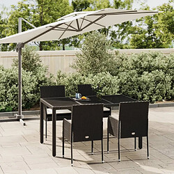 vidaXL Ensemble à manger de jardin coussins 5pcs Noir Résine tressée