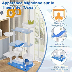 Helloshop26 Arbre à chat sur le thème de l'océan centre d'activités multi-niveaux avec griffoirs recouverts de sisal pour chats d'intérieur 168 cm bleu 20_0001634