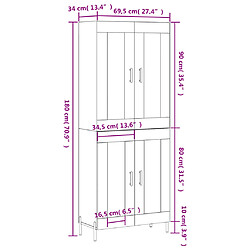 vidaXL Buffet haut Blanc brillant 69,5x34x180 cm Bois d'ingénierie pas cher